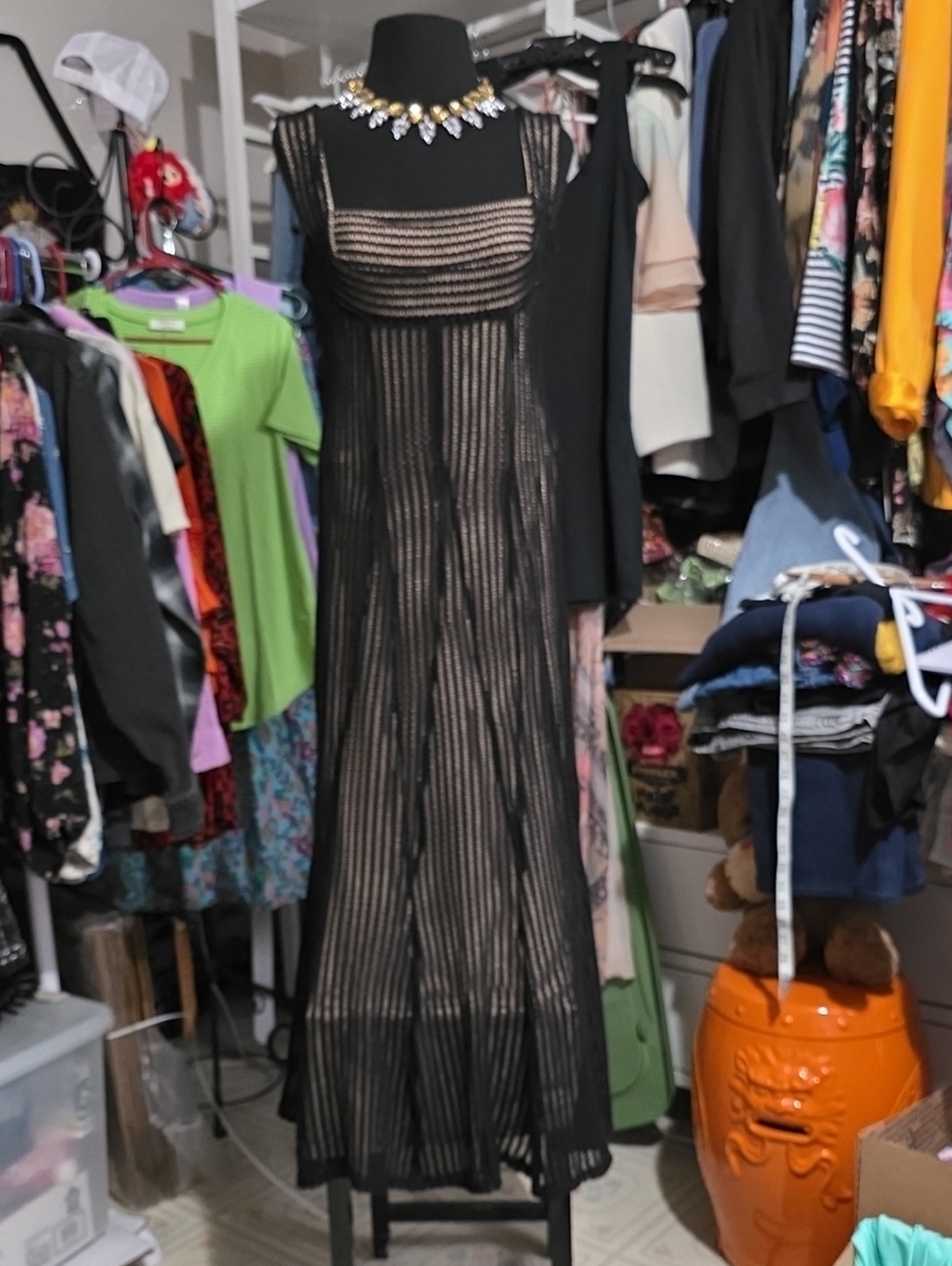 ANTONIO MELANI Black Sheer Striped Maxi Dress